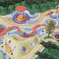 Children's Outdoor Playground With Colorful Play Structures Slides Climbing Areas And Trees