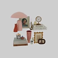 Decorative Ornaments Set With Pink Table Lamp Leopard Cat Figurine Portrait Painting And Vase