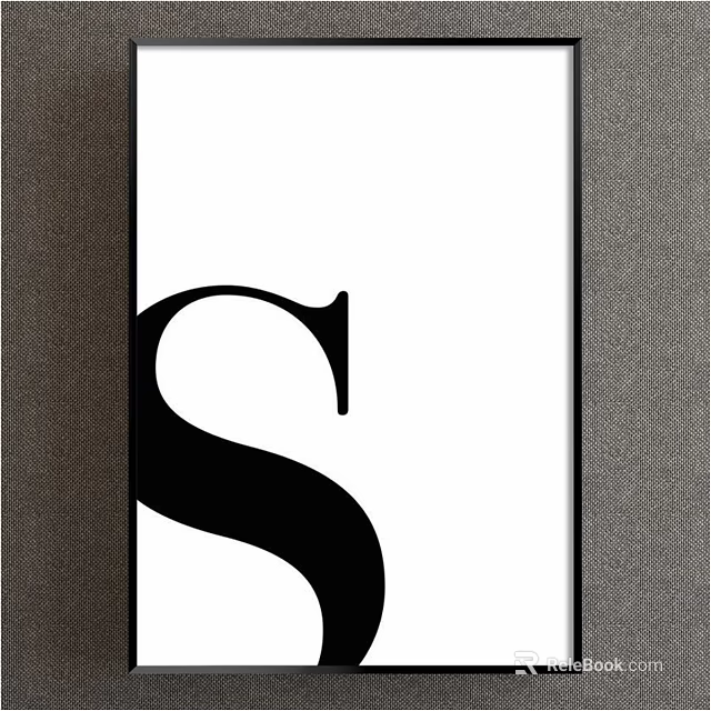 Minimalist Black Letter S Artwork On White Background With Dark Frames 3d model