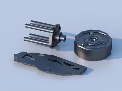 Other Black Metal Mechanical Parts Including Cylindrical Disc And Perforated Plate Shapes 3d model