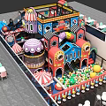 Colorful Mall Shop With Children's Play Structure Welcome Sign And White Tables Chairs