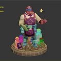 Wizard Character With Floating Star Creature And Glass Bottles On Wooden Platform 3d model