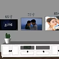 Different Size Wall Mounted TVs 65 Inch 75 Inch 85 Inch With White TV Stand Setup