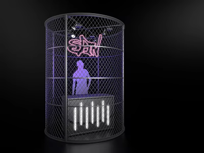 Cylindrical Metal Mesh Photo Spot Featuring Neon SHOW Sign And Human Silhouette Lighting 3d model