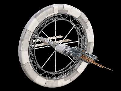 Futuristic Circular Space Station With Metal Framework And Central Hub Structure 3d model