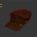 Vintage Military Hat With Brown Worn Fabric Green Strap And Gold Badge