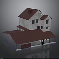 Two Story House With Red Roof White Exterior And Covered Porch