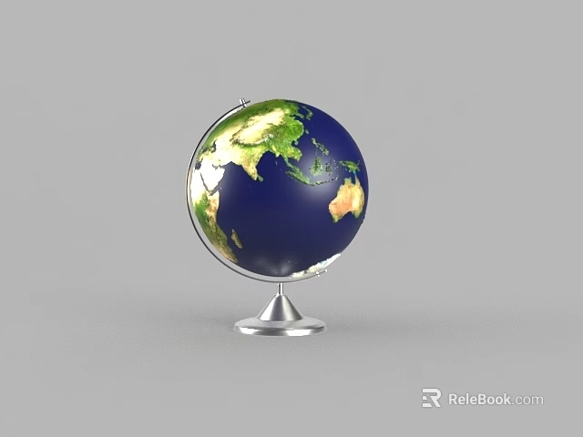 Decorative Globe Ornament Featuring Blue Ocean Green Land and Silver Base for Home Decor 3d model 