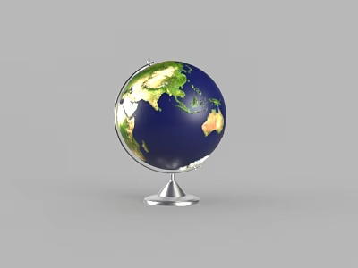 Decorative Globe Ornament Featuring Blue Ocean Green Land and Silver Base for Home Decor 3d model