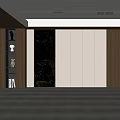 Modern Living Room Interior With Dark Stone Accent Wall Light Colored Cabinets And Bookshelf