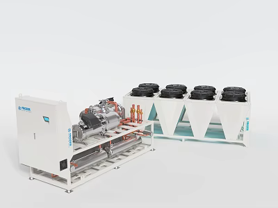 Industrial Chiller Equipment With Cooling Towers Compressor And Piping System 3d model