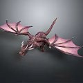 3D Mythical Dragon Model With Dark Red Body Pink Wings And Horned Head