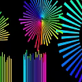 Colorful Radial Decorative Lights With Fan Shaped Circular Designs And Vibrant Colors On Black Background