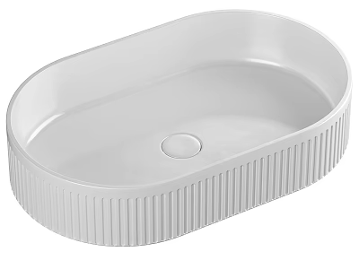 White Oval Shaped Washbasin With Vertical Ribbed Edges For Modern Bathroom Design 3d model