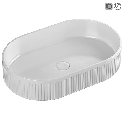 White Oval Shaped Washbasin With Vertical Ribbed Edges For Modern Bathroom Design 3d model