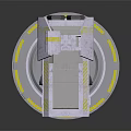 3D Model Of Futuristic Mechanical Device With Circular Ring Structure Square Top Gray Yellow Color Scheme