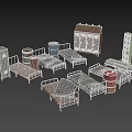 Vintage Metal Beds And Old Cabinets With Red Barrels In Furniture Arrangement