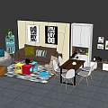 Living Room Sofa and Coffee Table Set With Throw Pillows Decorative Posters and Area Rug