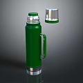 Green Vacuum Flask With Silver Lid Base Handle And Open Top For Daily Use Appliance