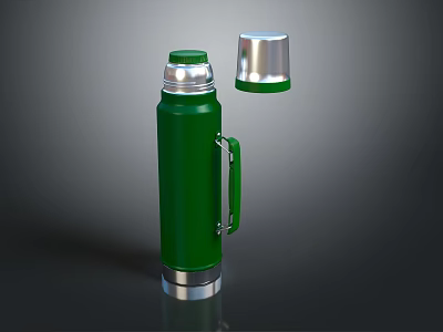 Green Vacuum Flask With Silver Lid Base Handle And Open Top For Daily Use Appliance 3d model