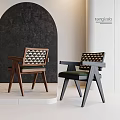 Modern Dining Chairs With Wooden Frame Green Upholstery And Woven Backrest In Minimalist Interior