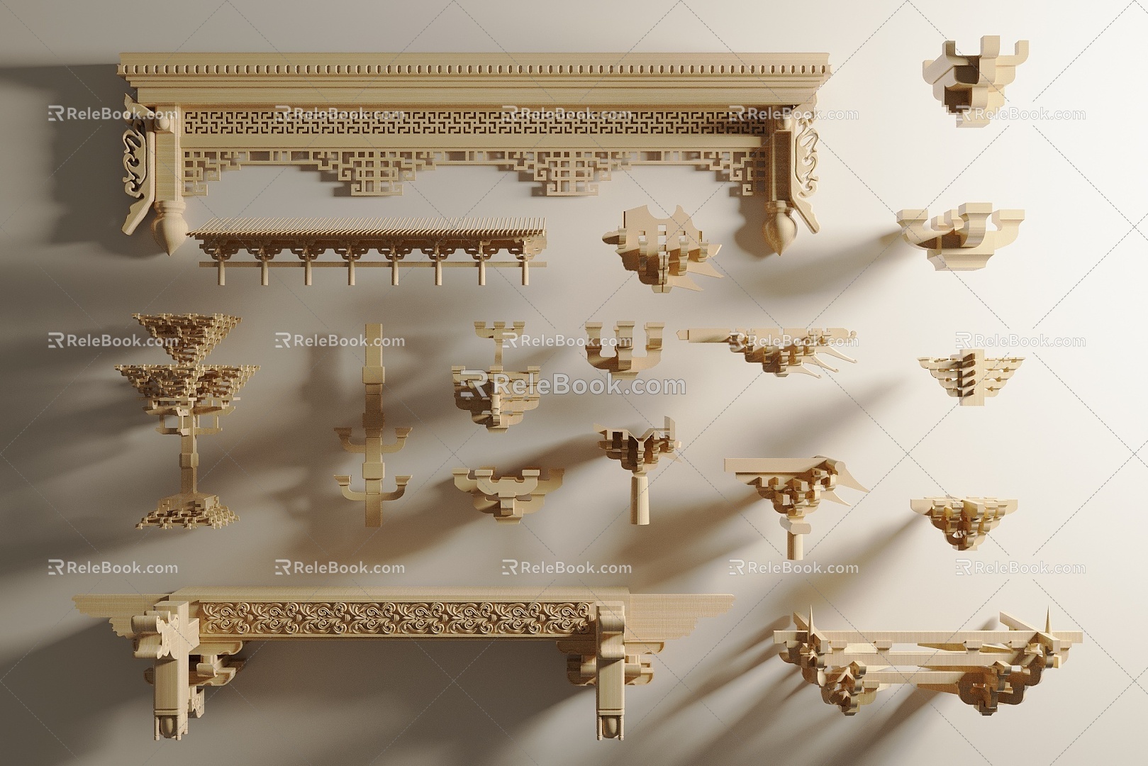 Chinese-style building components carved cross beam bucket arch mortise and tenon structure 3d model