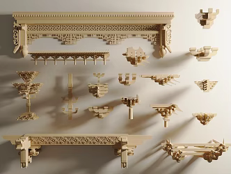 Chinese-style building components carved cross beam bucket arch mortise and tenon structure 3d model