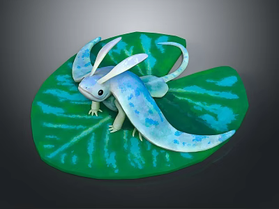 Blue And White Mythical Creature With Wings And Long Tail On Green Leaf 3d model
