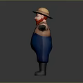 Human Farmer Character Wearing Straw Hat Red Beard Blue Overalls And Black Boots 3d model