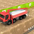 Red Industrial Dump Truck With Crane Loading Materials On Construction Site