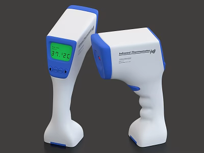 Non Contact Medical Thermometer With Digital Display And White Blue Design 3d model