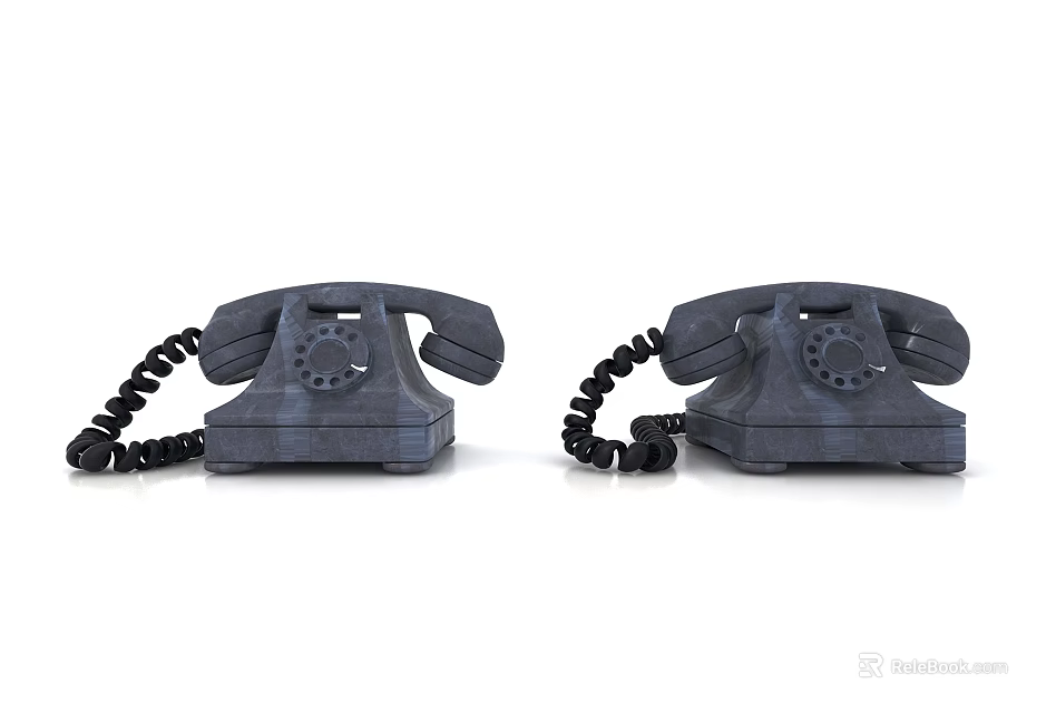Vintage Rotary Telephones Classic Black Communication Devices With Coiled Cords 3d model 