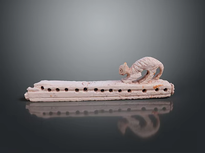 White Ceramic Decorative Flute With Cat Sculpture And Holes Design 3d model