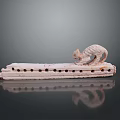 White Ceramic Decorative Flute With Cat Sculpture And Holes Design