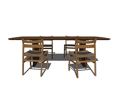 Modern Wooden Dining Table Set With Rectangular Tabletop And Four Chairs 3d model