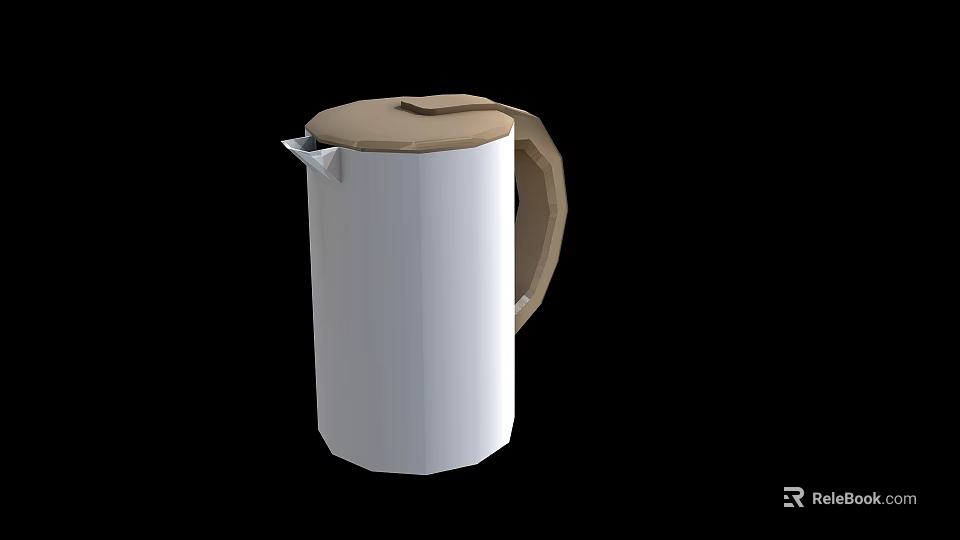 White Electric Kettle With Brown Lid And Handle For Daily Use Home Appliance 3d model 