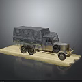 Vintage Truck With Canvas Covered Cargo Bed And Metal Structure On Light Sandy Ground
