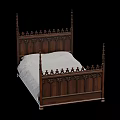 Traditional Wooden Double Bed With Intricate Carved Posts And Ornamental Details