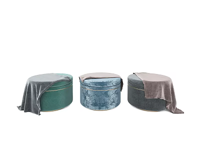 Round Velvet Ottomans With Draped Cloth In Assorted Colors For Home Decor 3d model
