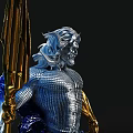 Detailed Aquaman Sculpture With Silver Muscular Body Golden Trident Blue Accents And Wavy Hair