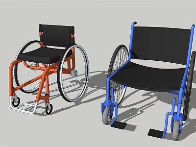 Manual Mobility Wheelchairs With Orange And Blue Frames And Comfortable Seats 3d model