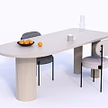 Modern Dining Table Set With Two Chairs Fruit Plate Cup And Vase 3d model