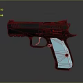Modern Tactical Pistol With Black Frame Light Blue Textured Grip And Sleek Design