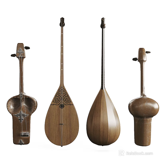 Exquisite Handcrafted Wooden Traditional Musical Instruments with Diverse Shapes and Details 3d model 