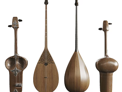 Exquisite Handcrafted Wooden Traditional Musical Instruments with Diverse Shapes and Details 3d model