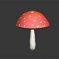 Shiny Red Mushroom with White Spots on Cap and White Stem Isolated on Black Background