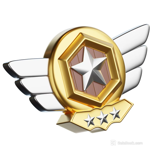 Gold And Silver Decorative Ornament Set With Hexagon Star Wings And Three Stars 3d model 