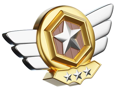 Gold And Silver Decorative Ornament Set With Hexagon Star Wings And Three Stars 3d model