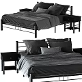 Modern Double Bed Design With Metal Frame Mattress Pillows And Nightstand