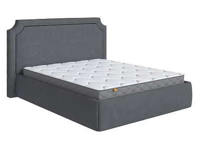 Modern Double Bed With Gray Upholstered Headboard And White Quilted Mattress 3d model